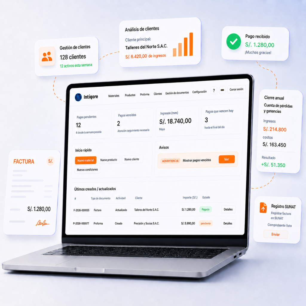 Software de contabilidad Intiqore – Panel de control para presupuestos, facturas y pagos